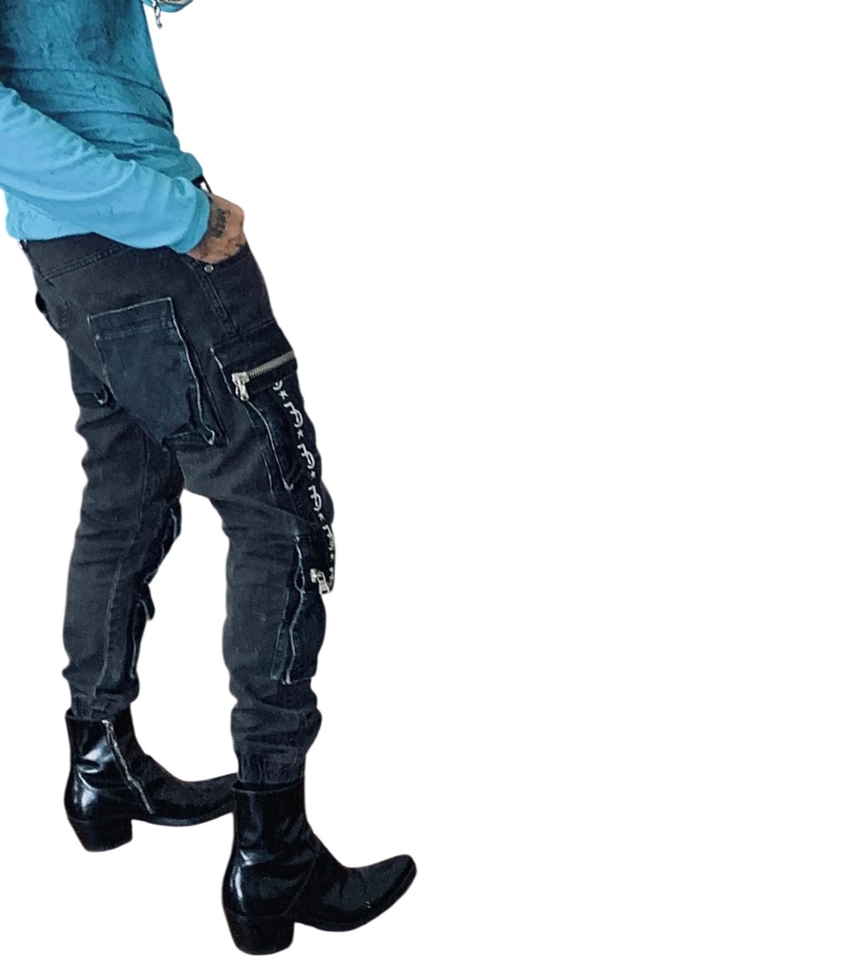 Freakchicny - Pantalón Negro para Hombre - Cargo Cadena