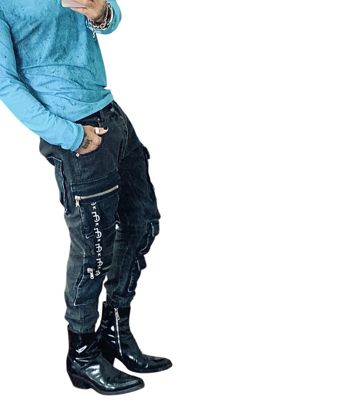Freakchicny - Pantalón Negro para Hombre - Cargo Cadena