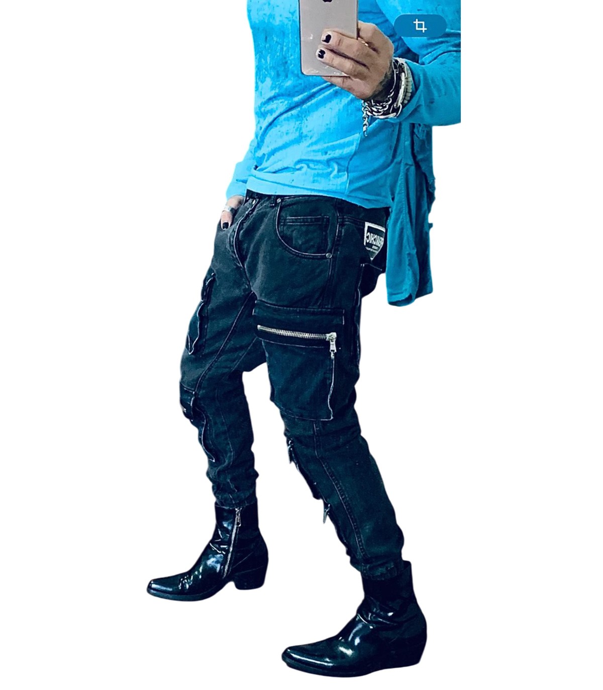 Freakchicny - Pantalón Negro para Hombre - Cargo Cadena