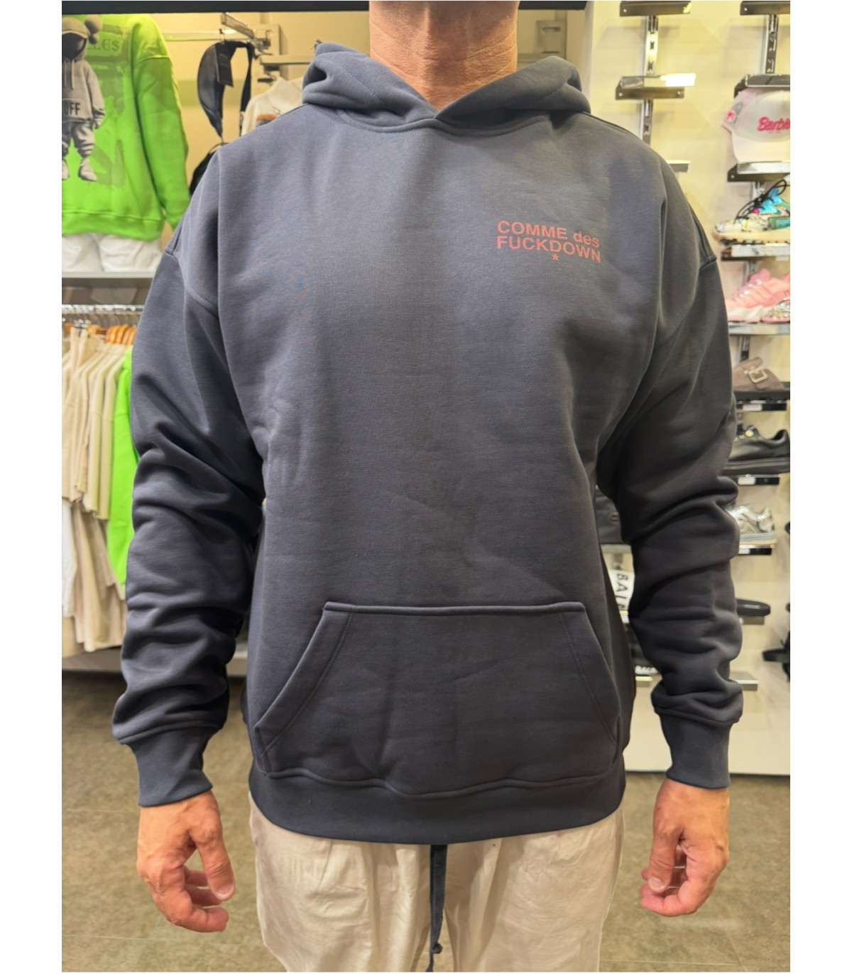 Comme des Fuckdown- Sudadera gris con capucha para hombre